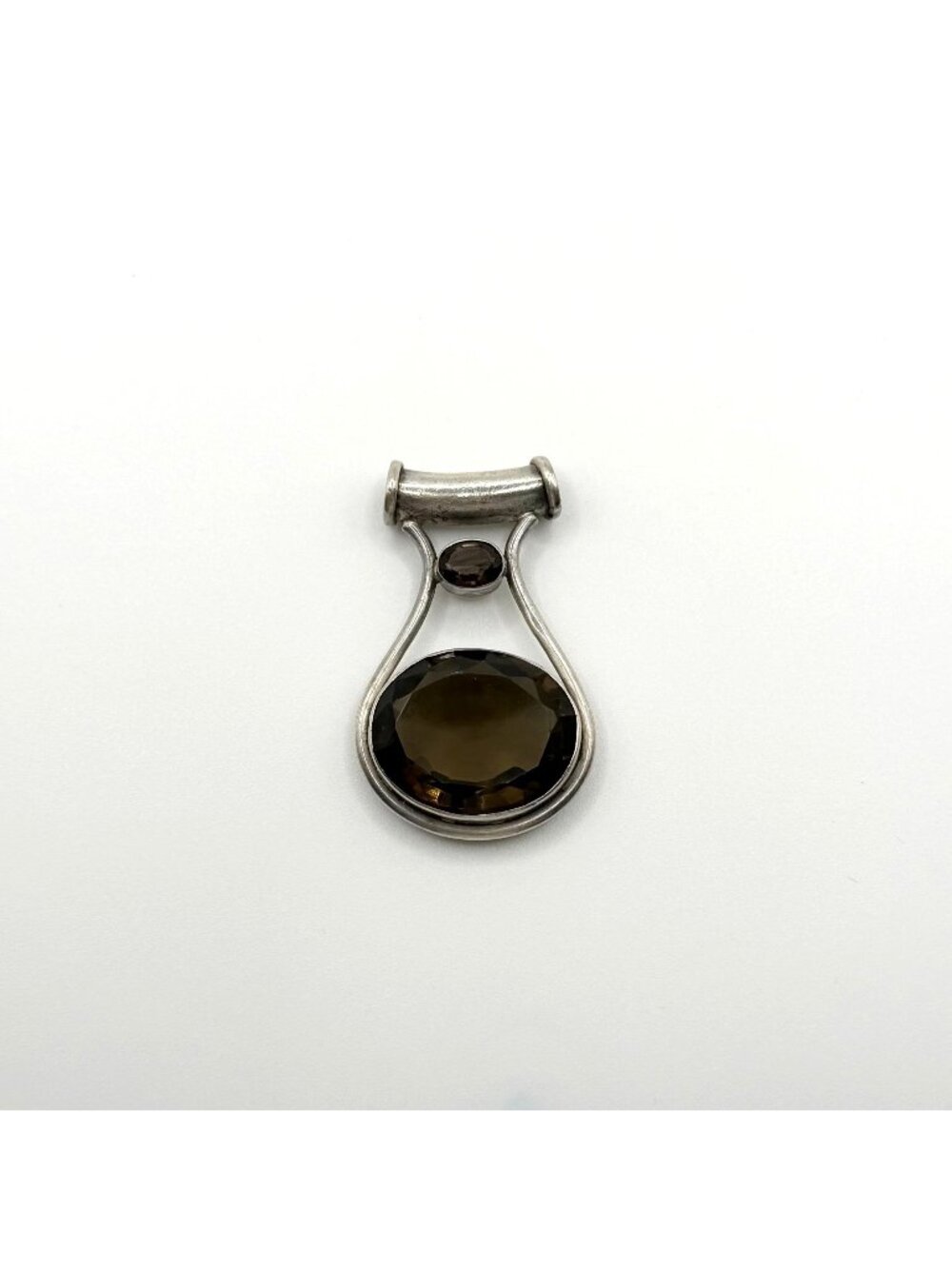 925 Sterling Silver Pendant With Two Faceted Smoky Quartz Crystals